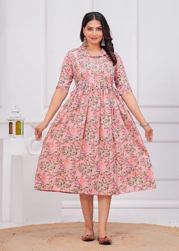 Image of Maternity Feeding Anarkali Kurti Dress for Women | Cotton Nursing Kurta with Both Side Zippers | Pregnancy & Nursing Wear | Comfortable Ethnic