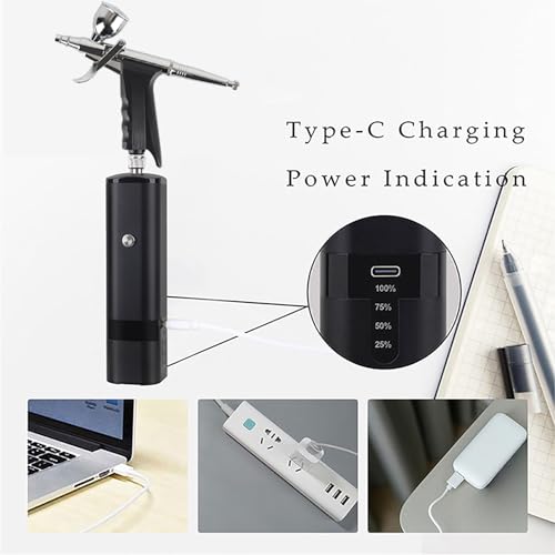 Image of High Pressure Airbrush Kit, Rechargeable Cordless Airbrush Compressor, Dual-Action Handheld Airbrush Gun, Mini Airbrush Set Portable Air Brush for Barber, Nail Art, Makeup, Model Painting