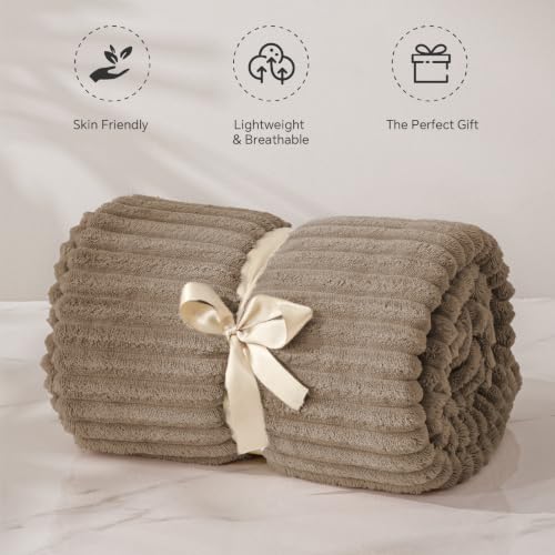 Image of BEDELITE Ribbed Jacquard Coco Brown Fleece Twin Blanket for Couch, 60 inchx80 inch