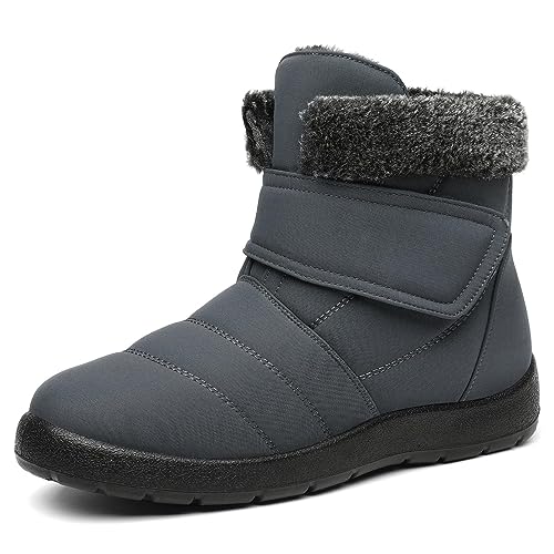 Mishansha Botas de Invierno Mujer Cómodas Lígeras Botines de Nieve Calientes Forradas Botas de Nieve Antideslizante Impermeables Zapatos de Invierno con Forro de Pelo, Gris Fósil, 39 EU