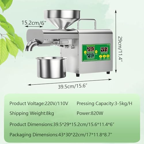 Sedamorally Frantoio Automatico Da 820 W Per L'estrazione Olio Girasole/Oliva, Frantoio Domestico A Caldo/Freddo In Acciaio Inossidabile Con Temperatura Regolata A 50-300 Gradi - 6