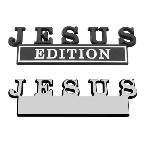 Image of 1pc 3D Raised Letter Jesus Edition Emblem Car Decal - Metal Sticker for Vehicles, Trucks, Motorcycles, SUV - Durable Door Tailgate Bumper Badge Auto Decoration (Black and White)