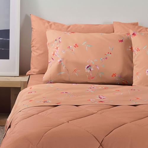 Bassetti Completo Letto Matrimoniale 100% Cotone - Collezione DREAM - (1 Lenzuolo Sopra 240x280 + 1 Lenzuolo Sotto Con Angoli 175x200 + 2 Federe 50x80cm) - Powder P1