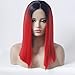 Produktbild CloserHair Damenperücke, lang, glatt, rotes Ombre-Design, mit Spitze, 41 cm