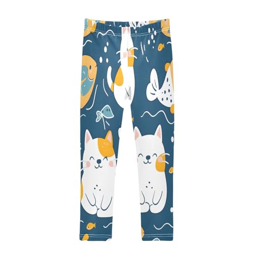 Toddler Girls Leggings Printed Yoga Pants Leggings Cute Cat with Fish for Kids
