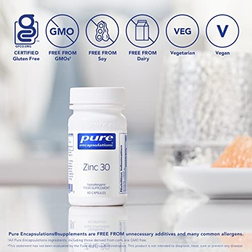 Pure Encapsulations - Zinc 30 - Zinc Picolinate 30mg - Highly Absorbable Hypoallergenic Immune System Supplement - 60 Capsules