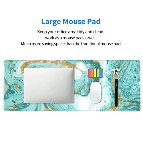 Xl Marble Large Gaming Mouse Pad, Cute Extended Full Desk Mousepad For Keyboard Table With Turquoise And Gold Paint Texture, Big Long Computer Desk Mat Gifts For Women Office Decor, Green 31.5*11.8 In #TOP6