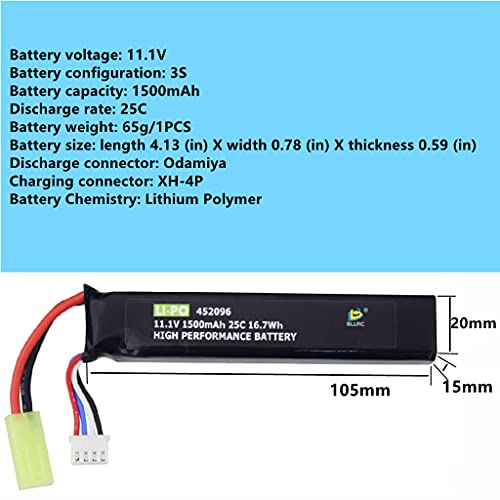 Fytoo 2Pcs 3S 11.1V 1500Mah 452096 Lithium Battery With Odamiya Connector Suitable For Airsoft G36C, Car15, Mp5A5, M249, Mc51, Fnp90, G3A4 Upgrade Modification Toy Electric Guns, Air Guns, Rifles #TOP1
