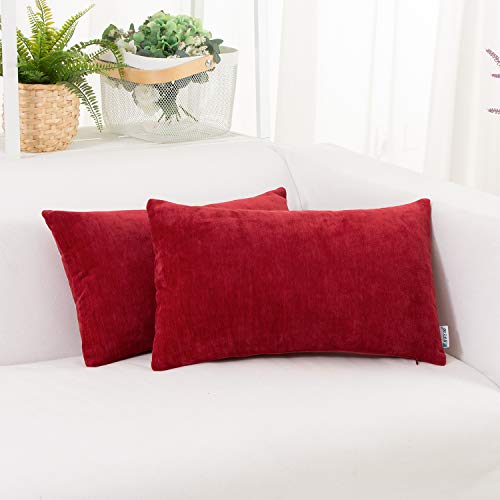Hwy 50 Red Decorative Lumbar Throw Pillow Covers 12X20 Inch For Couch Sofa Living Room, Chenille Soft Comfy Solid Rectangular Throw Pillows Case Set Cushion Cover Pack Of 2 #TOP1