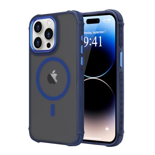 Coque compatible MagSafe iPhone 15 Pro Max bleu
