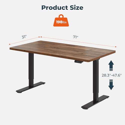 Image of Dual Motor Standing Desk, Large Stand Up Desks, 71x31 Inches Electric Sit Stand Desks, 4 Memory Preset Adjustable Height Computer Table for Home Office with Splice Board (Brown)