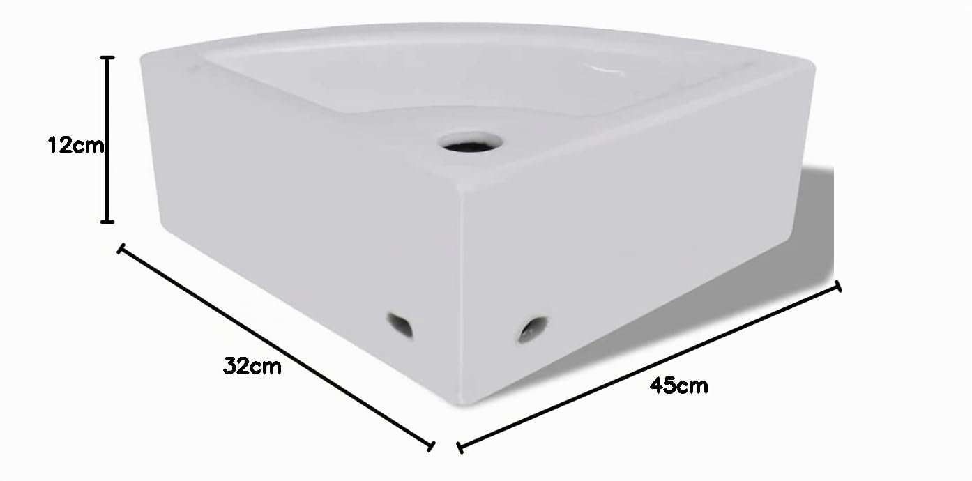 vidaXL Lavello in Ceramica ad Angolo con Foro per Rubinetto Scarico Lavandino
