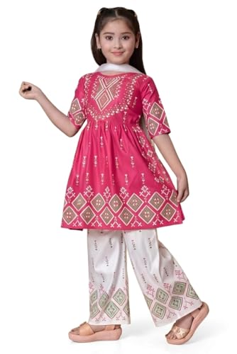 Image of Trend Ethnic Girls' Kurta & Palazzo Set, 100% Cotton, Full Sleeve, Solid Pattern, Classic Style, Relaxed Fit, Lightweight, Festival Wear
