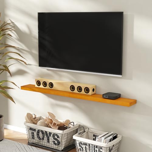 Image of Marsmiles 36 Inch Wood Floating Shelves | Rustic Honey Oak Wall Shelves Set of 2 | 36 inch W x 7.7 inch D x 1.6 inch H Wooden Shelves for Bathroom Kitchen Living Room