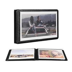4×6 Small Photo Album Holds 29 Pictures,Horizontal Photo Slots, Portable Wallet Photo Book for Wedding,Anniversary, Baby, Family (Black)