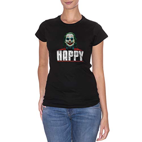 Joker Happy - Camiseta con gráficos inspirados en la película Cult del Momento con Joaquin Phoenix - Película Choose ur Color-Mujer negra M