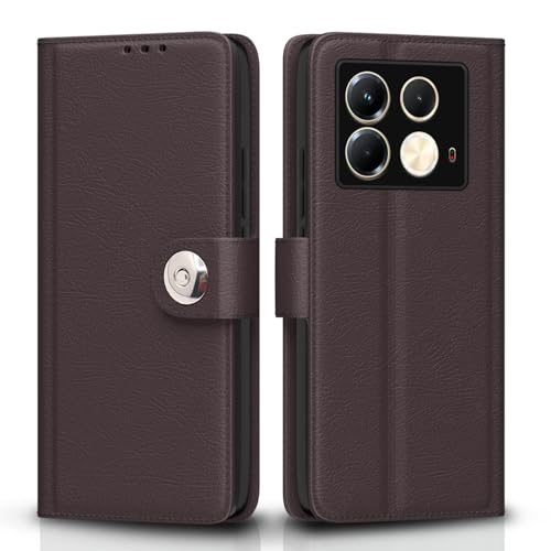 Image of Pikkme Flip Cover for Infinix Note 40 5G Leather Finish | Inside TPU with Card Pockets | Wallet Stand and Shock Proof | Complete Protection Button Flip Case(Coffee)
