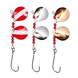 Kisangel 3pcs Sequins Fishing Hooks Rooster Lure Tail Fishing Lures crankbaits Minnow Lure bass Trout Lure Freshwater Fishing Lures Gaff Hook Fishing baits to Rotate Metal Striped bass