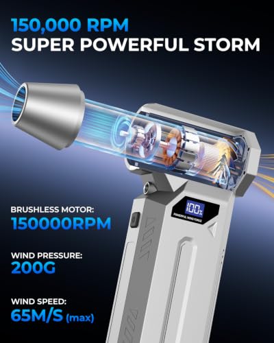 Image of AHNR Compressed Air Duster, 150,000RPM Electric Air Duster Blower for PC | 4-Gear Adjustable Mini Air Duster Rechargeable with Brushless Motor, Dust Blower for Computer, Keyboard, Home, Outdoor & Car