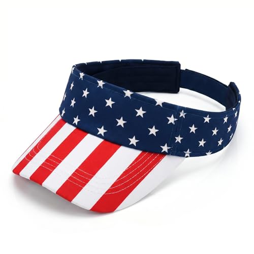 PARTY TELLER American Flag Sun Visor Hat for Women & Men Adjustable 4th of July Stars and Stripes American Visor Hat White Brim Patriotic Open Top Cap for Golf Beach and Summer Outfits for Ladies