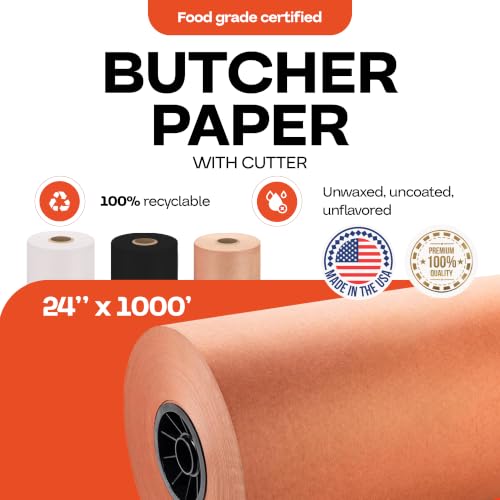 Image of Peach Butcher Paper 24 inch x 12000 inch (1000 feet) - USA-Made Natural Butcher Paper Roll for Meat and Fish - Uncoated, Unwaxed & Food-Grade Material for Smoking, Grilling & Barbecue by IDL Packaging