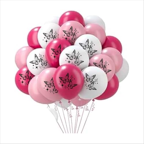 Image of HK Balloons Butterfly Printed Balloons Butterfly Theme Balloons For Happy Birthday Party weddings and special occasions Decoration For butterfly theme birthday party decorations (45Pcs)