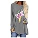 Chemisier pour Femme Leger Shirt Long Wrap Col Rond Été Coton Blouse pour Femme Vintage Habillé Fleurs Confortable Manche Courte