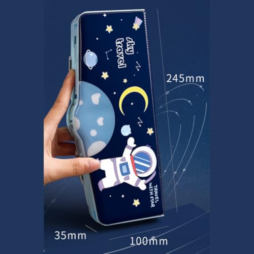 Image of Storio Space Theme Pencil Box for Kids, Boys & Girls, School Pencil Case with Magnetic Lock, Space & Unicorn Themes