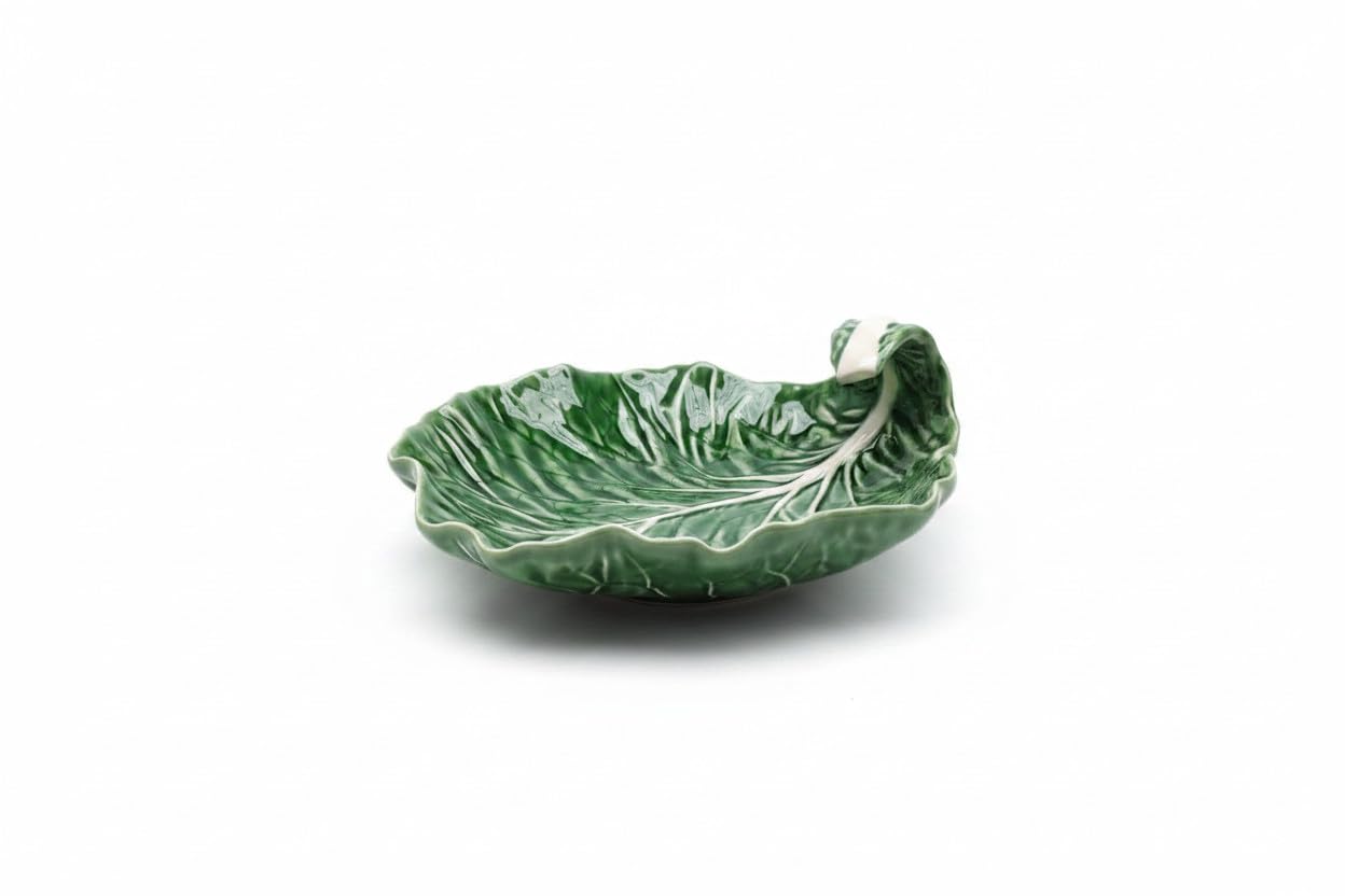 Salatschale 24cm Salatblatt Optik Grün Steingut Handgefertigt Keramikschale