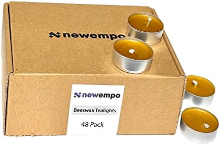 Newempo Beeswax Tealights Candle (48 pcs) - Handmade, 100% Pure Natural Beeswax, Honey Aroma, Clean Burning, Smokeless Tealight for Wax Candle Warmers, Weddings, Romantic Nights and Home Decor