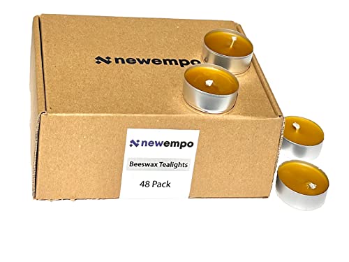 Newempo Beeswax Tealights Candle (48 Pcs) - Handmade, 100% Pure Natural Beeswax, Honey Aroma, Clean Burning, Smokeless Tealight For Wax Candle Warmers, Weddings, Romantic Nights And Home Decor #TOP2