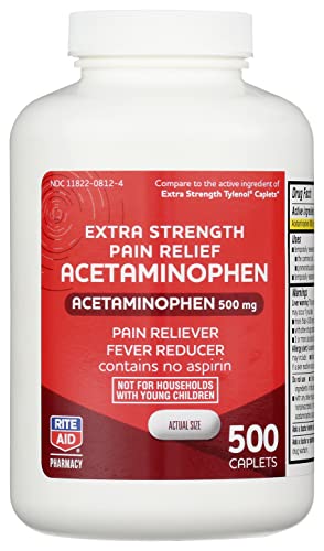 Rite Aid Extra Strength Acetaminophen, 500mg - 500 Caplets | Pain Reliever & Fever Reducer | Migraine Relief Products | Joint & Muscle Pain Relief Pills | Menstrual Pain Relief | Back Pain Relief