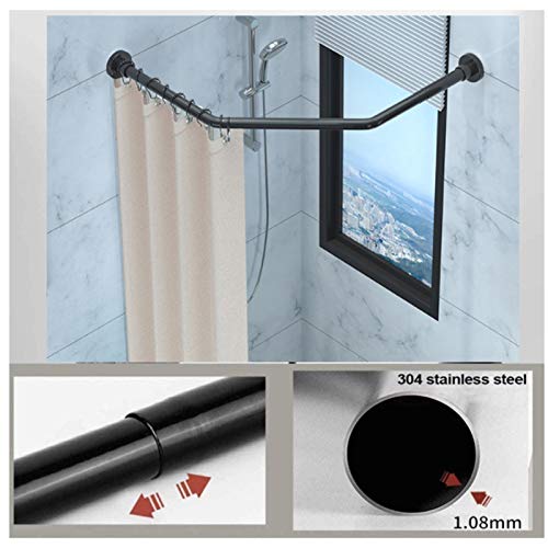 Eeuk Curved Shower Rod Diamond Shaped Curtain Rail, Bathroom Bathtub Corner Shower Curtain Rod Rack 304 Stainless Steel Wall Mounted Install Drill Free For Clothing Storeblack #TOP1