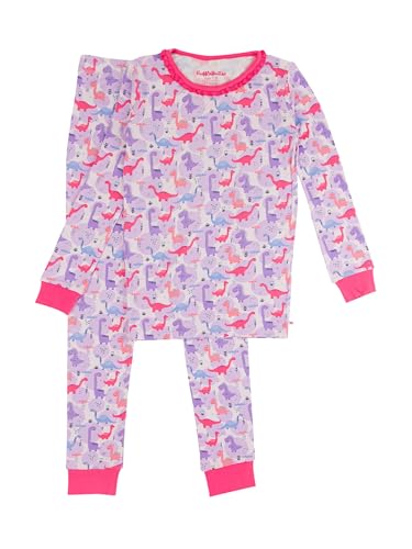 RuffleButts SoftSnooze Viscose from Bamboo Girls Ruffle Long Sleeve Pajama Set - Sweetie-saurus Kids, 5/6