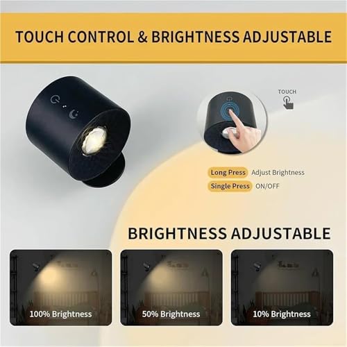 Lámpara de pared LED recargable por USB con rotación de 360 grados y control remoto negro 6