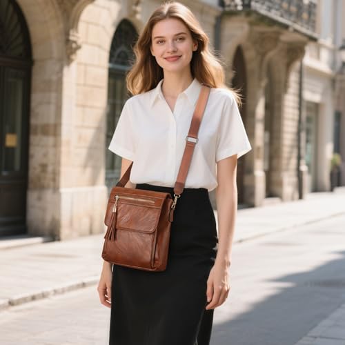 Image of UBAYMAX Leather Crossbody Purses for Women, Trendy Vegan Crossbody Bags Hobo Purses Bag Shoulder With Adjustable Guitar Strap