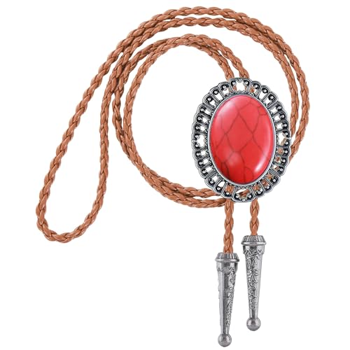 Image of GelConnie Native American Bolo Tie Rodeo Cowboy Leather Necktie Western Necklace Costume Accessories for Men,Women