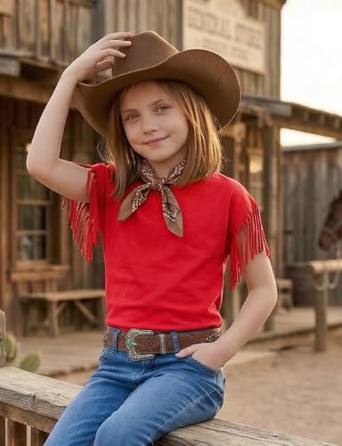 Image of Noomelfish Girls Fringe Sleeve T-Shirts Tassel Casual Summer Tee Tops (5-12 Years)