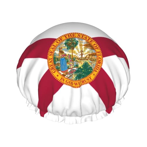 Gorro de ducha de doble capa con estampado de bandera de Florida, reutilizable, ligero, suave y ajustable para mujeres y hombres