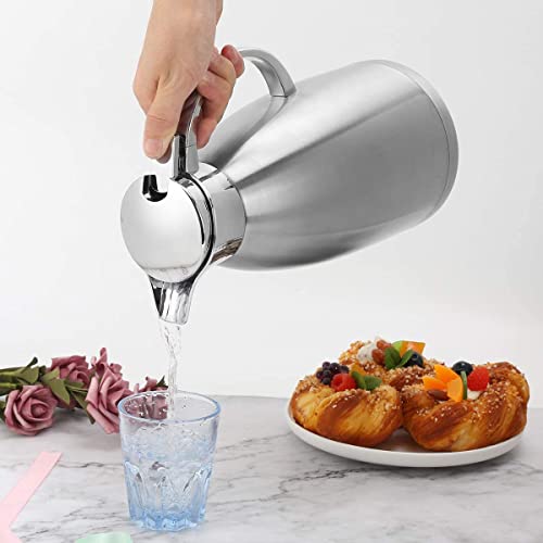 Edelstahl-Isolierkanne 2,3 Liter – Silber – Doppelwandige Vakuum-Kaffeekanne für Heiß- & Kaltgetränke, 18/8 Edelstahl, Auslaufsicher, Leicht zu Reinigen