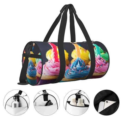 Travel Duffel Bag Sports Gym Bag With Shoes Compartment,Lightweight Overnight Weekender Bag Colorful Happy Birthday Cupcakes Yoga Gym Sports Bag For Men Women4
