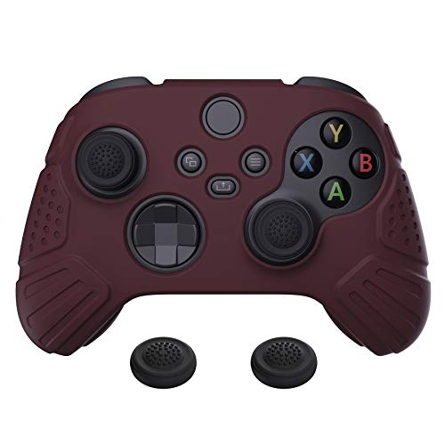 eXtremeRate PlayVital Guardian Edition Wine Red Ergonomic Soft Anti-slip Controller Silicone Case Cover for Xbox Series X/S, Rubber Protector Skins with Joystick Cap for Xbox Core Wireless Controller