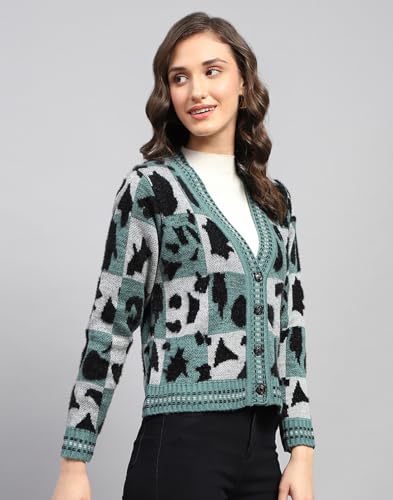 Image of Monte Carlo Womens Self Design V Neck Full Sleeve Cardigan (1243748VN)