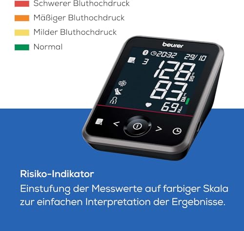 Beurer BM 64 tlakomjer za nadlakticu, AFib detekcija za prevenciju moždanog udara, indikator odmora, manšeta za 22-42 cm, s aplikacijom, prijenos podataka u Apple Health and co.