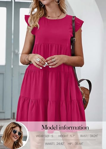 Image of KIRUNDO Summer Dresses for Women Sundress Sleeveless Ruffle Sleeve Round Neck Loose Short Flowy Pleated Mini Babydoll Dress