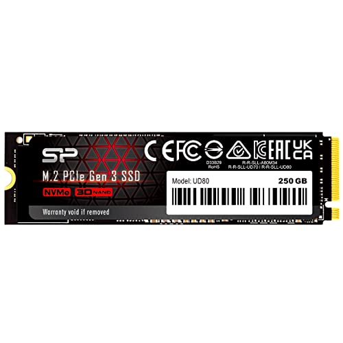 Image of SP Silicon Power UD80 250GB NVMe PCIe M.2 SSD, Up to 3400MB /s, 3D NAND M.2 2280 Internal Solid State Drive for Desktop Laptop PC Computer