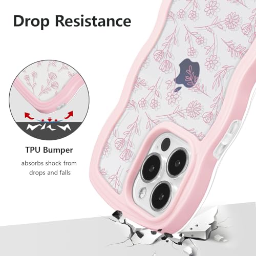 Coque iPhone 12 Pro transparente avec motif fleur esthétique rose