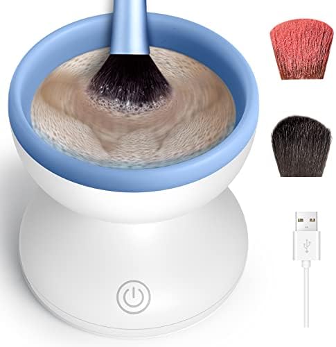 Electric Makeup Brush Cleaner Machine - Alyfini Portable Automatic USB Cosmetic Brushes Cleaner for All Size Beauty Makeup Brush Set, Liquid Foundation, Contour, Eyeshadow, Blush Brush (WhiteBlue)