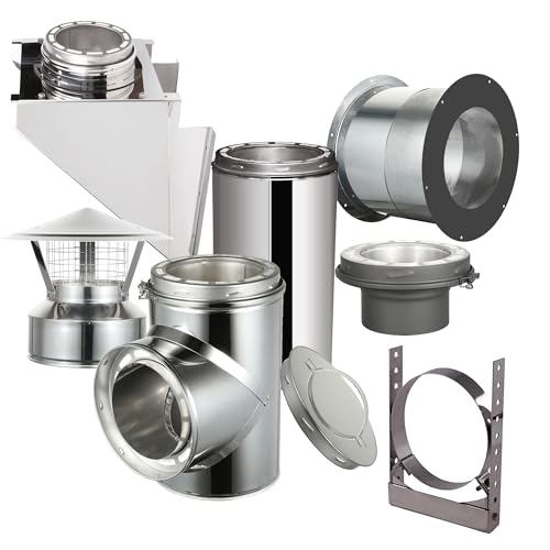 AllFuel HST Through The Wall Kit with Spark Guard Chimney Cap for 6 Diameter 304 Stainless Steel Class-A Double Wall All Fuel Insulated Chimney Pipe (9 Length Adjustable Wall Bracket)