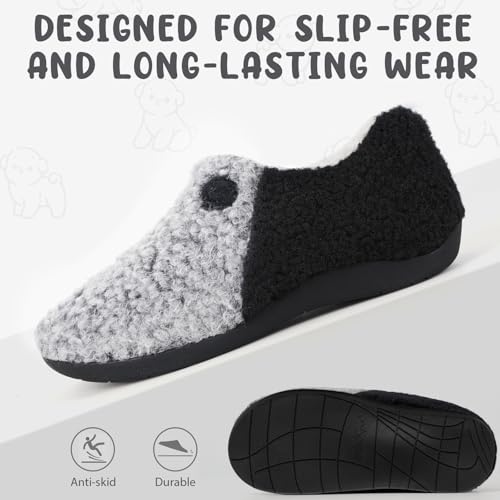 ERGOfoot Orthopedic Slippers with Arch Support for Women and Men – Fuzzy House Shoes for Plantar Fasciitis Relief, Closed Back, Soft Plush Sherpa Fleece Lining Moccasin4